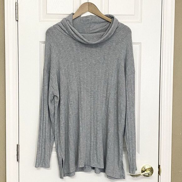 Andree By Unit Tops - Andree by Unit Womens Size 1X Relaxed Fit Rib Knit Sweater Shirt Cowl Neck Gray